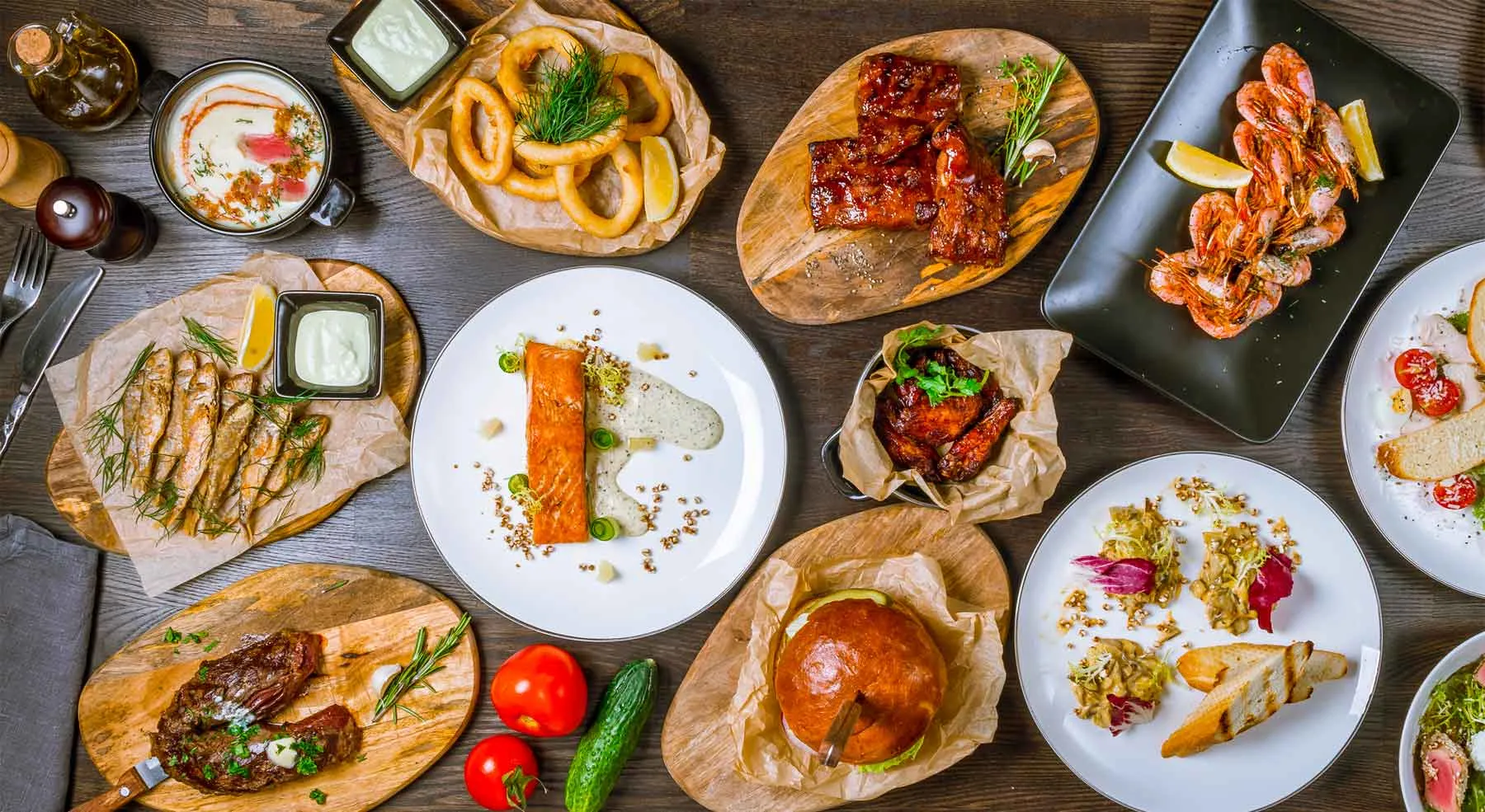 A table spread with dishes from local restaurants