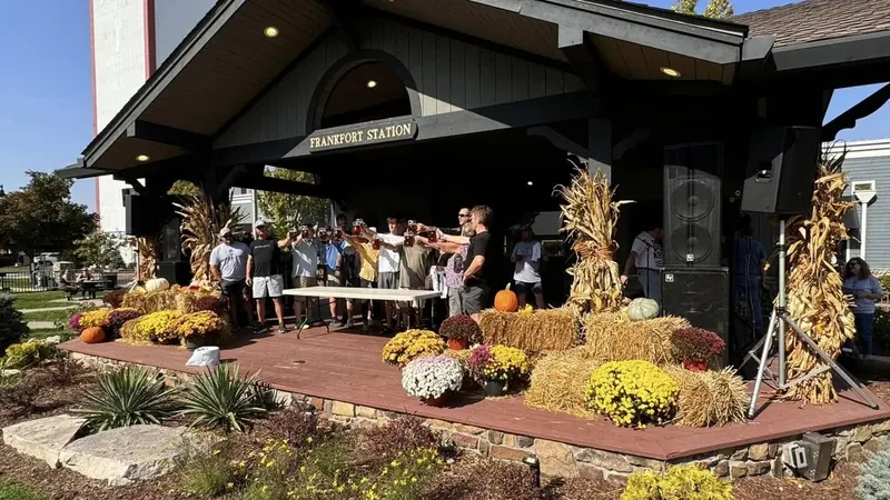 Fall decorations and the stage at Frankfort Station during the Frankforter Oktoberfest